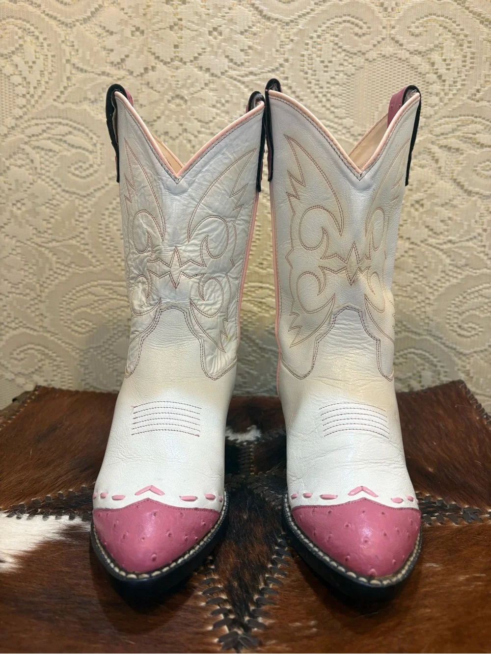 Old West White and Pink Girls' Western Cowboy Boots